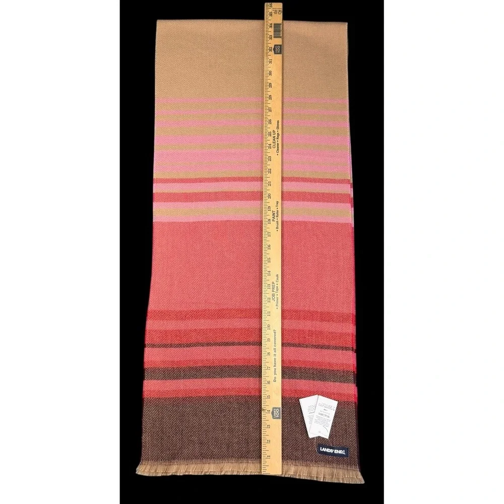 Land's End Women's Oblong Scarf Stripe Red Pink Tan Knit Classic 15 X 70 NWT